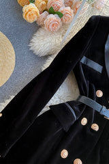 Black V-Neck Velvet Dresses, Black Long Seeve Dresses