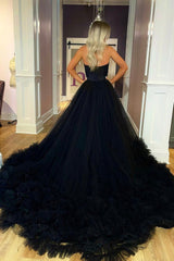 Black Strapless Tulle Long Ball Gown, A-Line Evening Gown