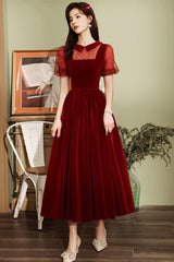 Burgundy Velvet Short Prom Dresses, A-Line Homecoming Dresses