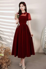 Burgundy Velvet Short Prom Dresses, A-Line Homecoming Dresses