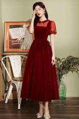 Burgundy Velvet Short Prom Dresses, A-Line Homecoming Dresses