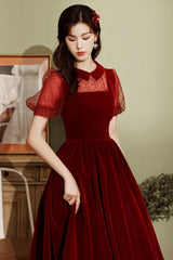 Burgundy Velvet Short Prom Dresses, A-Line Homecoming Dresses