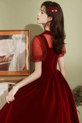 Burgundy Velvet Short Prom Dresses, A-Line Homecoming Dresses