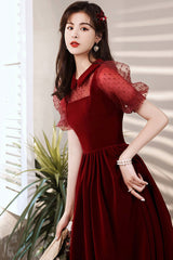 Burgundy Velvet Short Prom Dresses, A-Line Homecoming Dresses