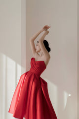Red Satin Short Prom Dress, A-Line Party Homecoming Dress