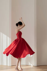 Red Satin Short Prom Dress, A-Line Party Homecoming Dress