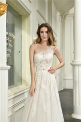One Shoulder A-Line White Wedding Dress