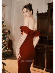 Mermaid Off The Shoulder Burgundy Satin Long formal dresses Bridesmaid Dresses evening gown Prom Dress