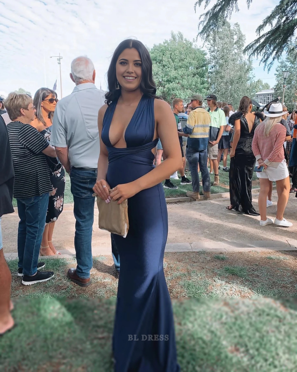 Mermaid Deep V Neck Satin formal dresses Bridesmaid Dresses evening gown Prom Dress