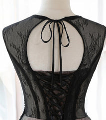 A-line Tulle with Lace Round Neckline Floor Length Party Dress Black Prom Dress Formal Dress