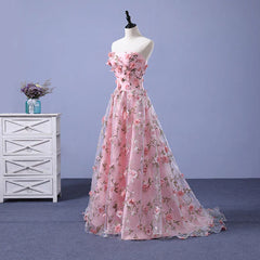 Pink Long A-line Flowers Evening Dress Party Dress Prom Dress Off Shoulder Floor Length Wholesale