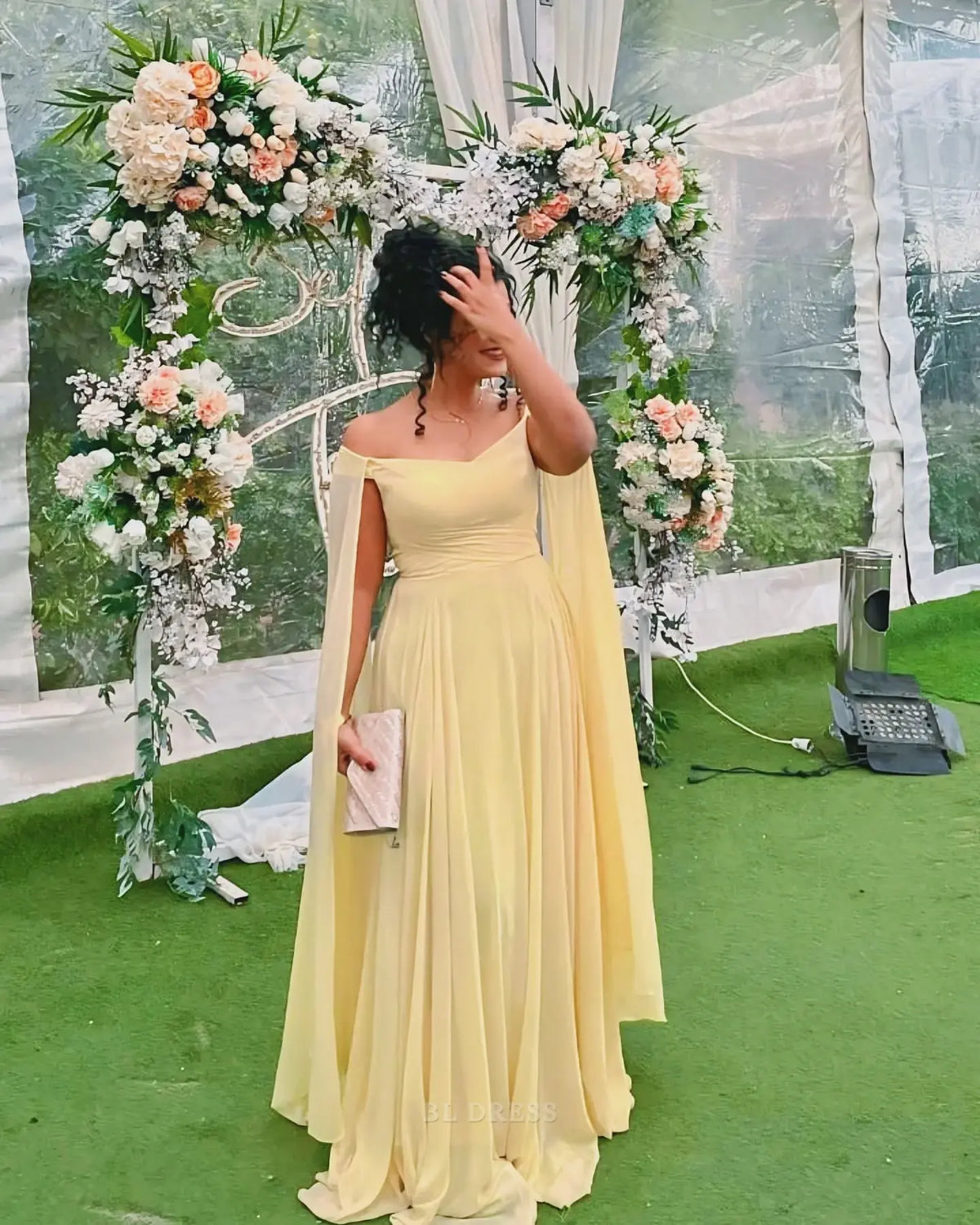 A Line Off Shoulder Yellow formal dresses Bridesmaid Dresses evening gown Prom Dress