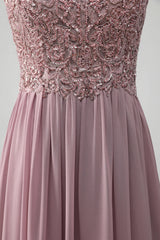 A-line Beaded Chiffon Round Neck Maxi Mother of the Bride Dress