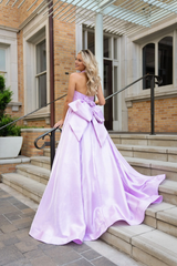 A-line off shoulder sleeveless satin and floor length evening gown (dress only)