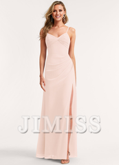 A-line V-neck floor-length chiffon bridesmaid dress