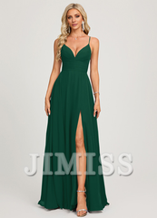 A-line V-neck pleated floor-length chiffon prom dress