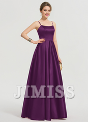 A-shaped square floor mopping satin and floor length Prom dress
