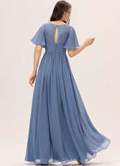Ruffled A-line V-neck Floor-length Chiffon Bridesmaids Dress