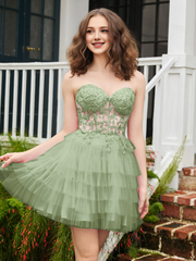 Transparent decal tight corset layered sheer short Homecoming dress