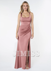 Square Neck Sleeveless Side Split and Floor length Bridesmaid Dress - Jimiss Dress