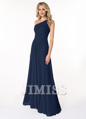 A-line shoulder chiffon dress and floor length bridesmaid dress - Jimiss Dress