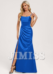 Trumpet/Mermaid Hood Ruffle Floor Length Satin Bridesmaids Dress