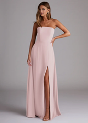 A-line side seam chiffon side slit and floor length bridesmaid dress - Jimiss Dress