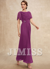 Beaded pleated A-line plunging ankle-length chiffon mother of the bride dress
