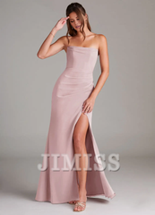 Strapless off shoulder side slit backless and floor length bridesmaid dress - Jimiss Dress