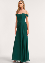 A-line off-the-shoulder floor-length chiffon bridesmaid dress