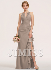 Tiered ruffled bustier with scoop neck chiffon bridesmaid dress