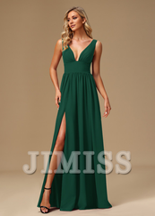 A-line dress V-neck floor-length chiffon bridesmaid dress