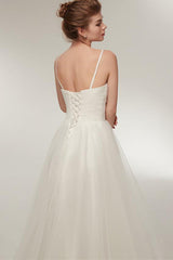 Spaghetti Strap High Low A-line Ivory Wedding Dress with Lace-Up