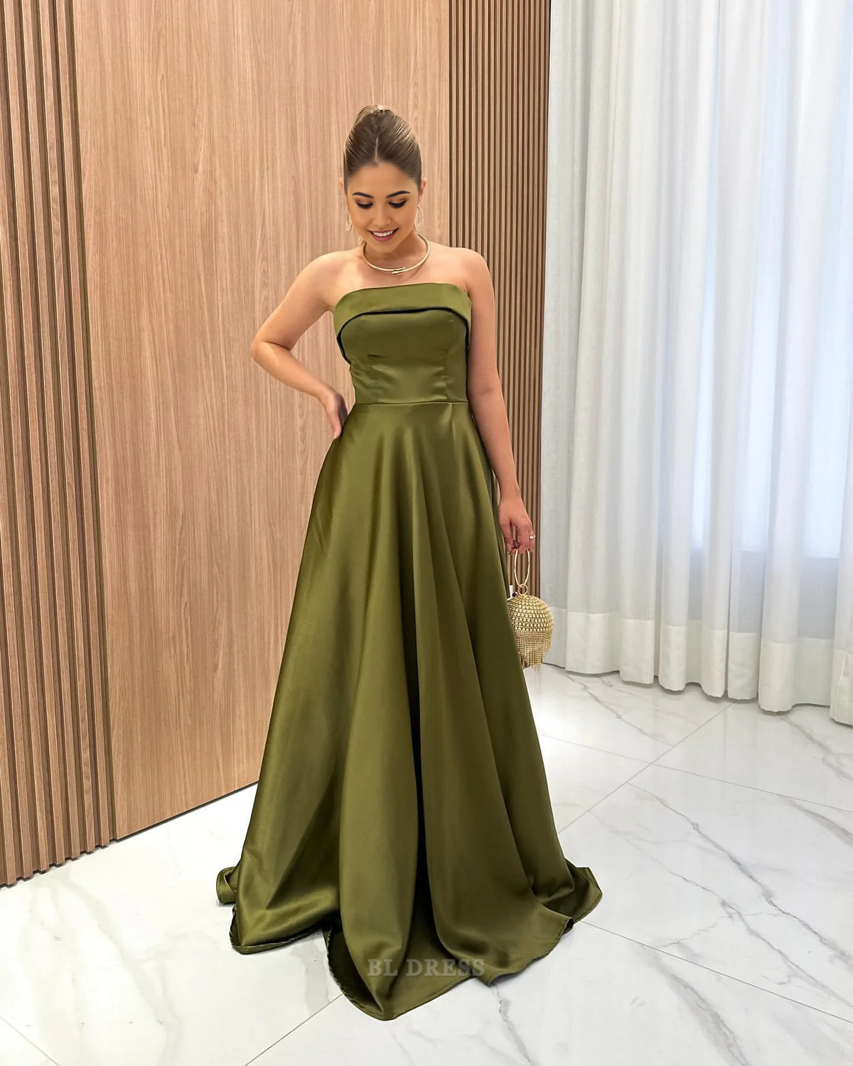 A Line Elegant Strapless Green formal dresses Bridesmaid Dresses evening gown Prom Dress