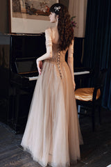 A-Line Tulle Beaded Long Prom Dress, Evening Party Dress
