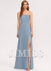 A-line square floor-length chiffon bridesmaid dress