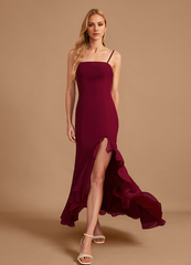 Trumpet Fishtail Square Floor Length Chiffon Ruffle Bridesmaid Dress