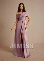 A-line pleated satin floor-length mother of the bride dress