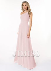 A-line shoulder chiffon dress and floor length bridesmaid dress - Jimiss Dress