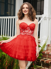 Transparent decal tight corset layered sheer short Homecoming dress