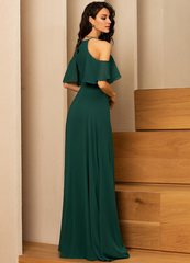 A-line off-the-shoulder scoop neck floor-length chiffon bridesmaid dress