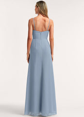 A-line V-neck floor-length chiffon bridesmaid dress