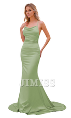 Satin high neck bridesmaid dress long women's slim shoulder strap fishtail dress formal dress