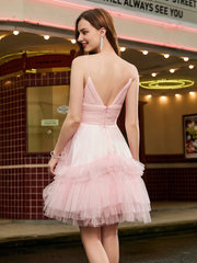 A-line thin gauze layered splicing flash short Homecoming dress