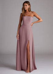 A-line side seam chiffon side slit and floor length bridesmaid dress - Jimiss Dress