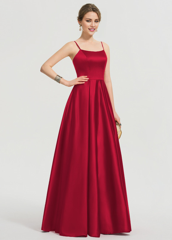 A-shaped square floor mopping satin and floor length Prom dress