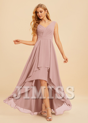 A-Line V-Neck Asymmetric Ruffle Chiffon Bridesmaids Dress