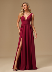 A-line dress V-neck floor-length chiffon bridesmaid dress