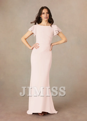Mermaid spoon pleated crepe floor length mother of the bride dress