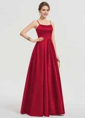 A-shaped square floor mopping satin and floor length Prom dress